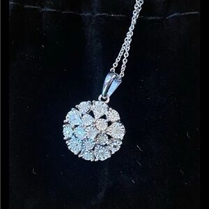Elegant Sterling Silver Pendant Necklace with Flower Lab Created Diamond NEW